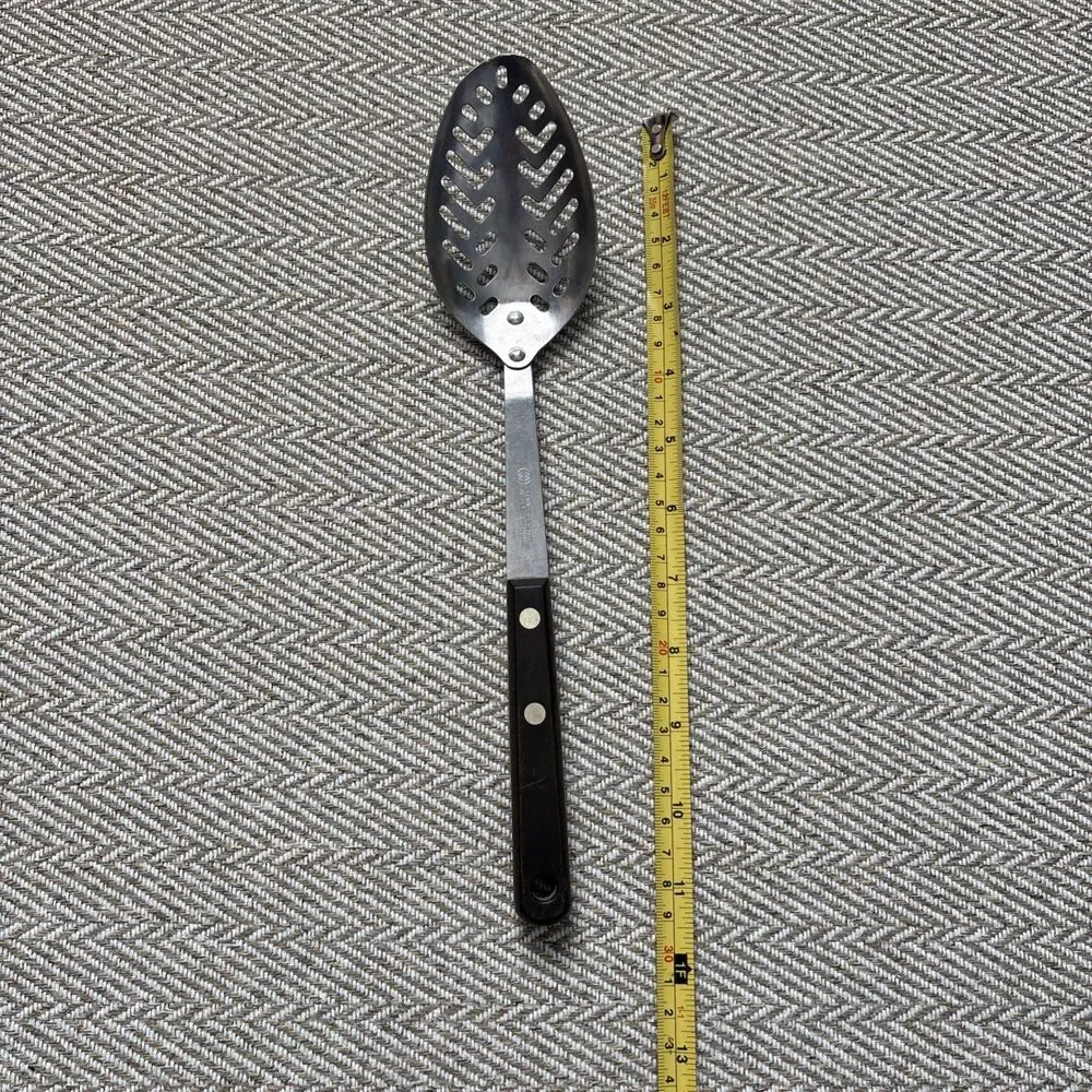Vintage Montgomery Ward Stainless Steel Slotted Spoon 11.5” MW Hard Handle‎